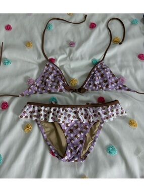 Victorias Secret Purple Polka Dot Ruffle Bikini